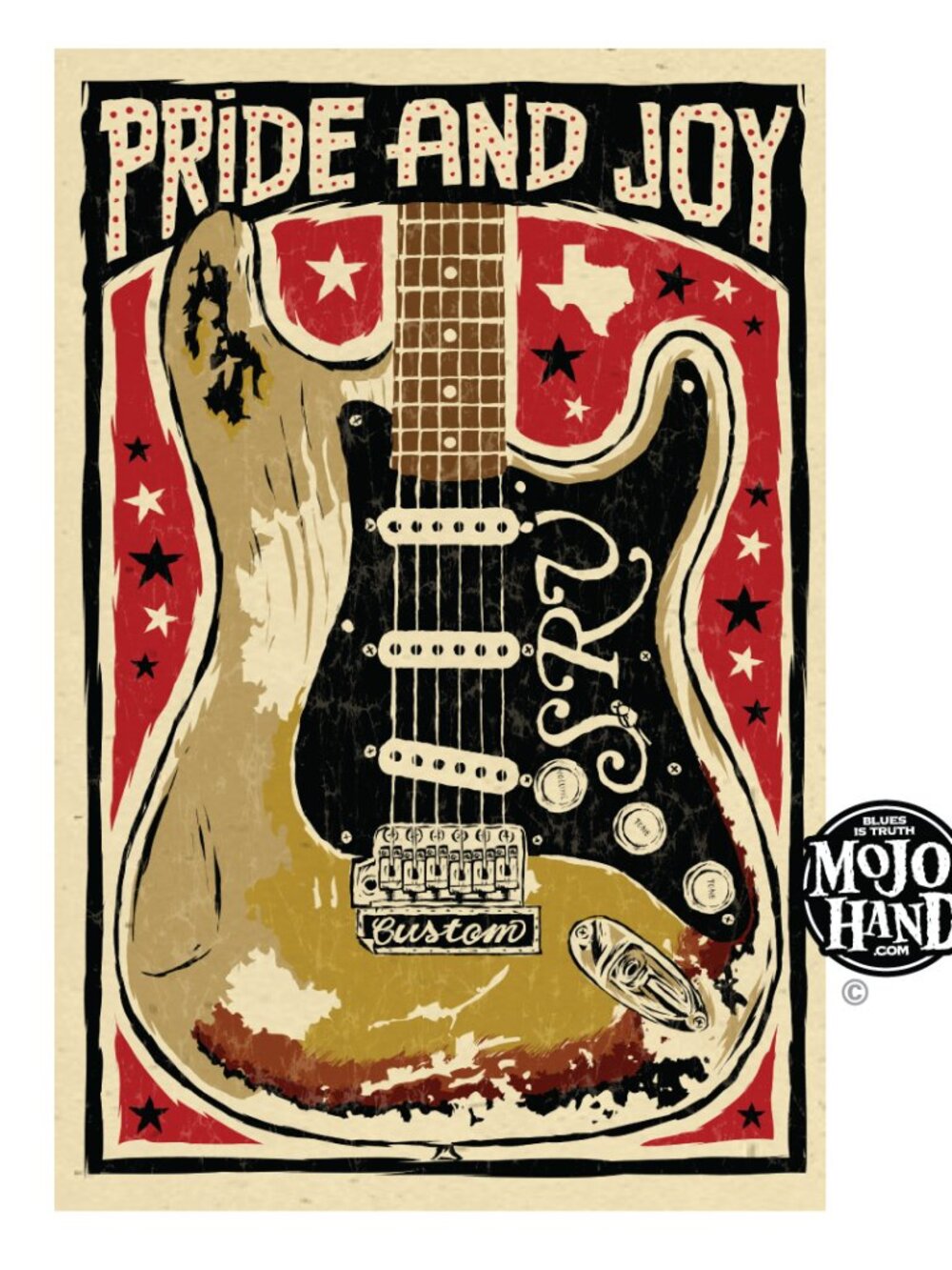 Stevie Ray Vaughan tribute art print - 12"x18" signed by the poster designer